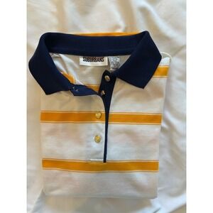 Vintage Suburbans Striped Polo Shirt Small White Yellow Gold Crest Buttons 80s